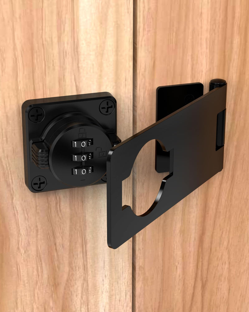 Cabinet Password Hasp Locks, Cabinet Door Combination Lock, Password hasp Lock, 3-Digit Combination Lock for Cabinet Doors – Twist Knob Hasp Latch Lock with Password Code(4.5 inch Black) 4.5 inch black