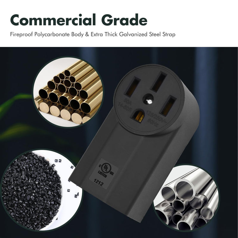 VAV NEMA 14-50R 50 Amp Heavy Duty Outlet, 3-Pole 4-Wire Surface MountPower Receptacle, UL Certiied, 125/250 Volt Black Stove Outlet, for EV RV Oven Range