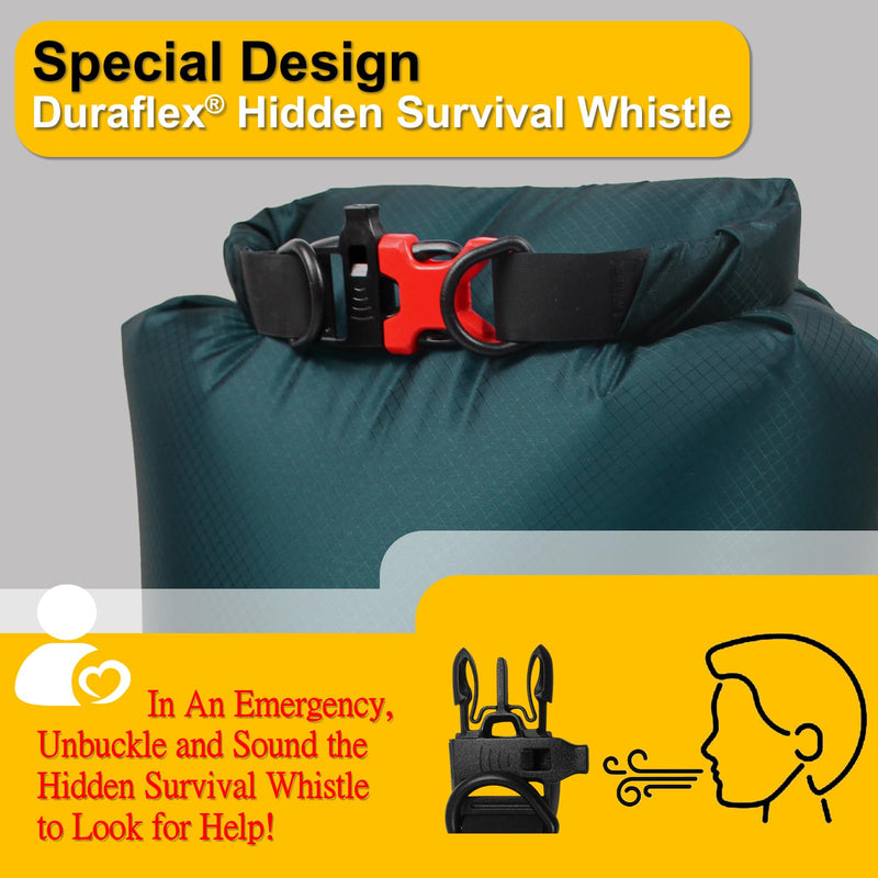 CORDURA Waterproof Dry Bag 10L – Heavy Duty IPX6 Roll Top Sack with Survival Whistle for Kayaking, Camping, Boating, Beach – Lightweight Dry Backpack (Dark Green) Dark Green