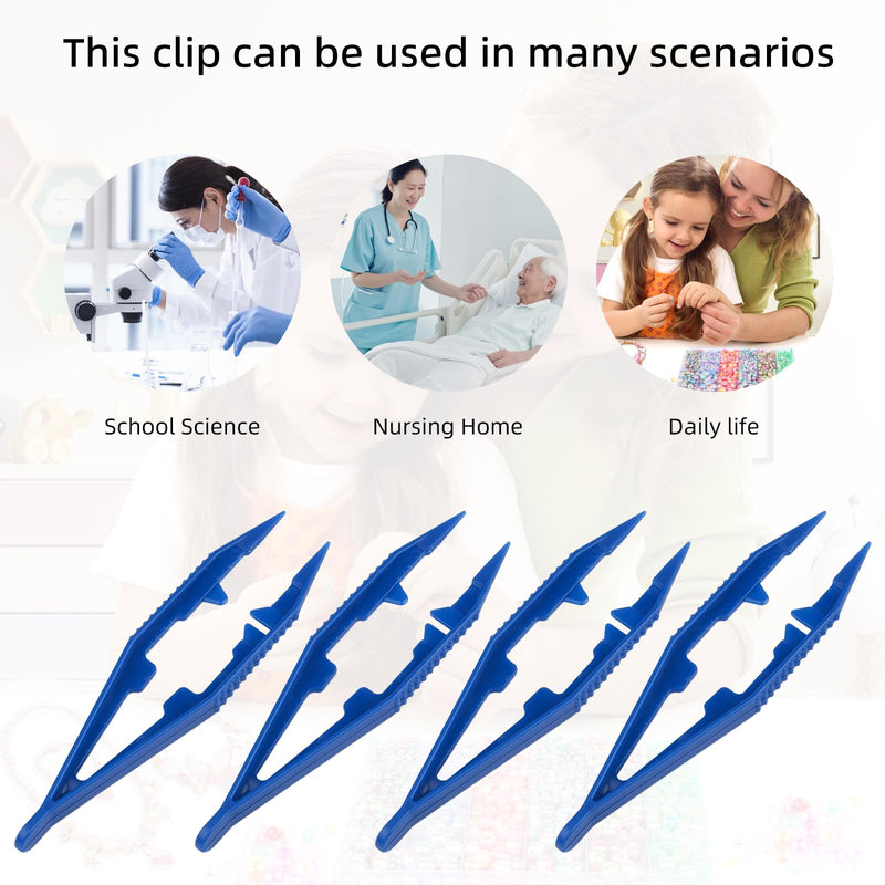 10PCS Plastic Fuse Beads Tweezers, Blue Plastic Tweezers for Handmake Beads Crafts for Kids, Bead Tweezers & Craft Tweezers for Bead Making Family School Beading Project Home Classroom