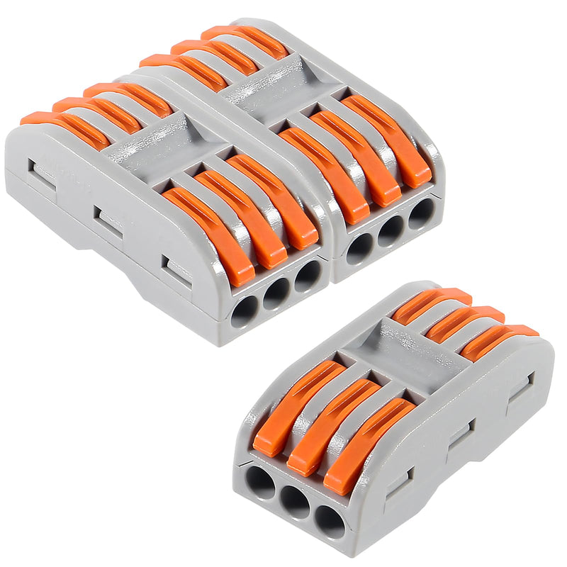 DIANN 10pcs Lever Wire Connectors 3 Circuit Inline Splices Electrical Wire Connector SPL-3 Lever Nuts Wire Connectors 28-12 AWG Quick Connect Splice Wire Connectors 10pcs SPL-3