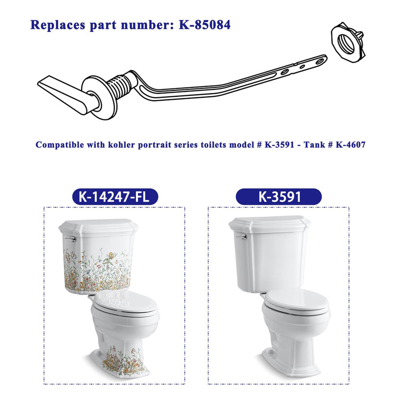 Left Mount Toilet Handle Assembly - Compatible with Kohler Portrait Series Toilets, Replaces Part K85084-CP Toilet Trip Lever, Polished Chrome