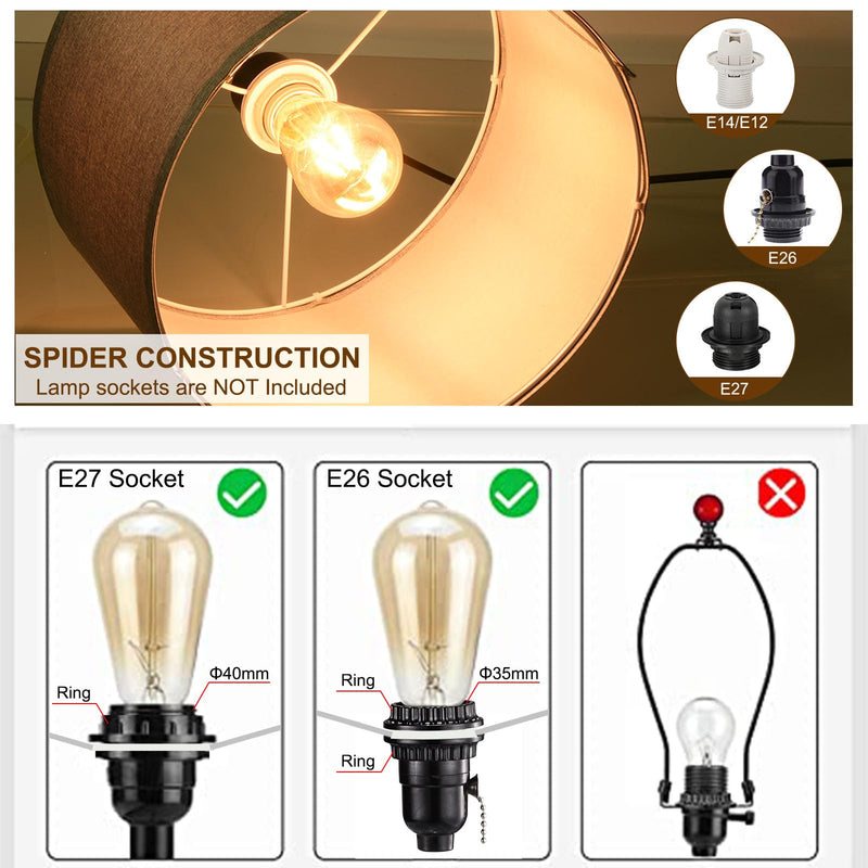 PATIKIL Drum Lamp Shades for Table Lamps 12"x12"x8" Linen Lampshade Easy Assembly Lamp Shade with E27 to E26/E14 Adapters for Floor Lamps Bedside Lamps Pendant Lights, Cream (1.65" Spider) 1