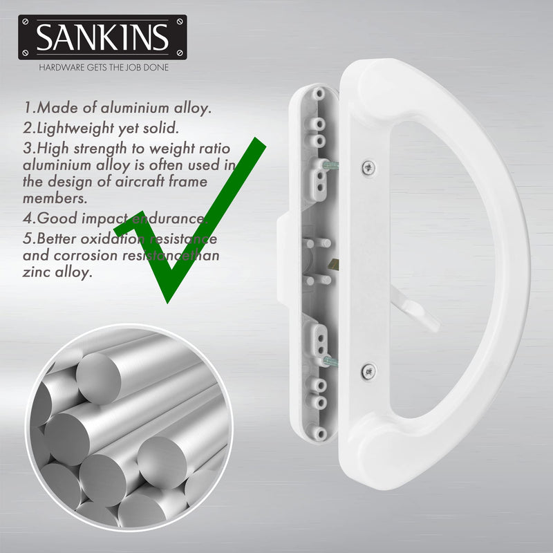 Sliding Patio Door Handle Pull Set with Mortise Lock, Full Replacement White Diecast Non-Keyed Gate Handle Set for Sliding Glass Door, Fits 3-15/16” Hole Spacing Handle Set+Mortise Lock