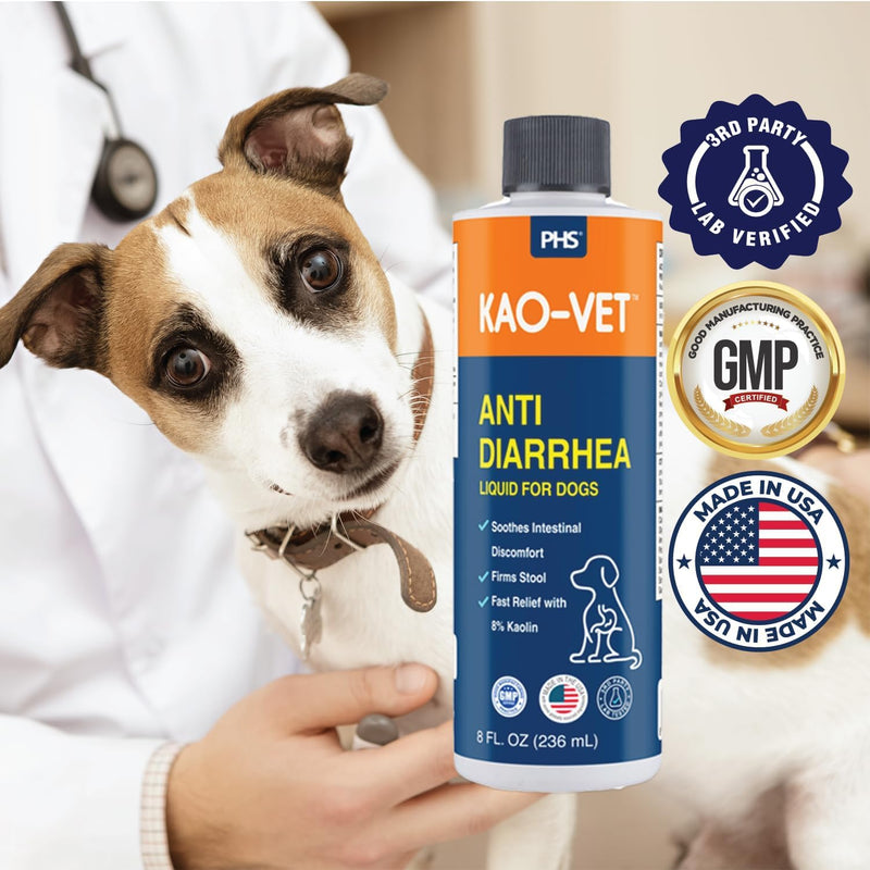 Dog Anti Diarrhea Liquid for Dogs & Puppies, 8 fl oz (236 mL) – Fast Acting Diarrhea Relief with 8% Kaolin, Upset Stomach, Firms Stool & Soothes Intestinal Discomfort