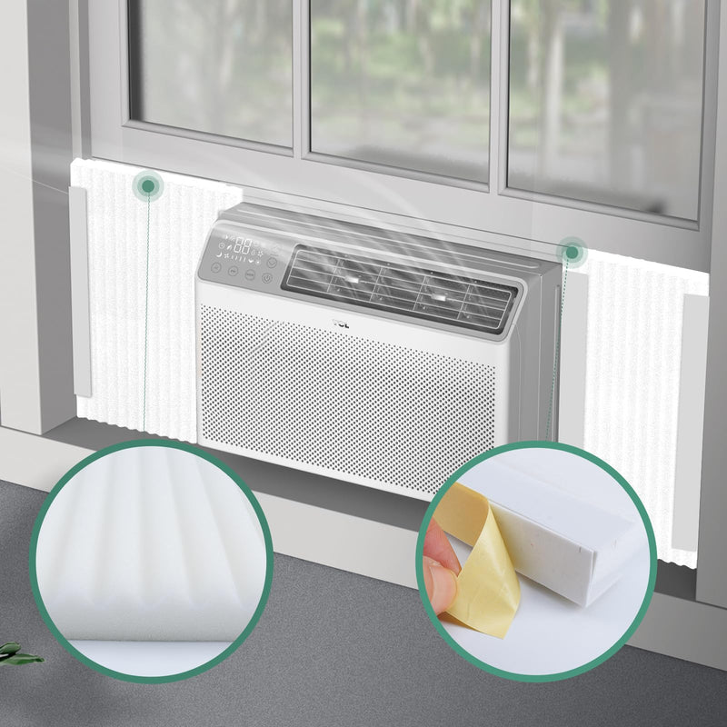 Window Air Conditioner,Side Insulated Foam Panel, Summer/Winter Heat and Draft Insulating,Two-Piece Panels Window Seal,with 4 Pressure Strips high density