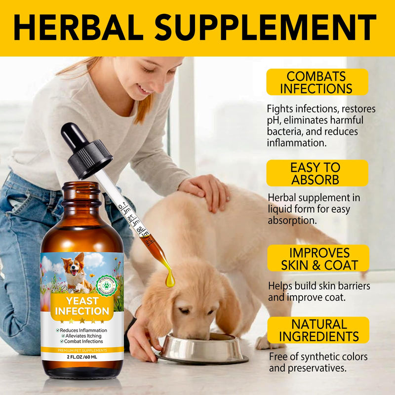 Yeast Infection Treatment for Dogs - Natural Anti Yeast Drops, Ear & Skin Itch Relief, Allergy Symptom Relief, Reduces Inflammation, with Multivitamins Probiotics, 2.02 Oz 1 PC