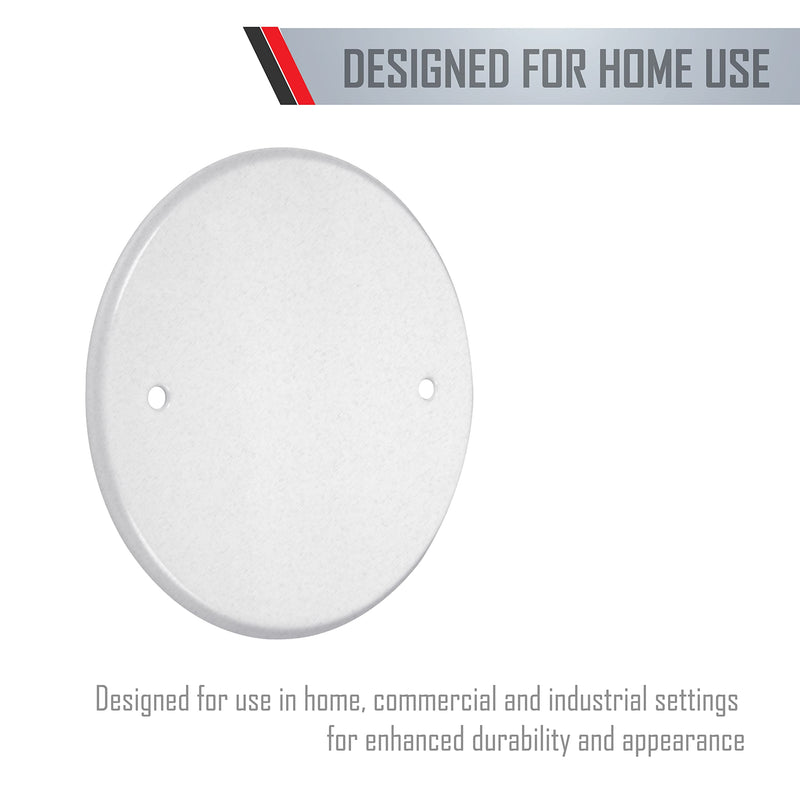 TayMac LPB3400 Flat Round Blank Plate Metallic 5 4-Inch. Box Mount, White Finish