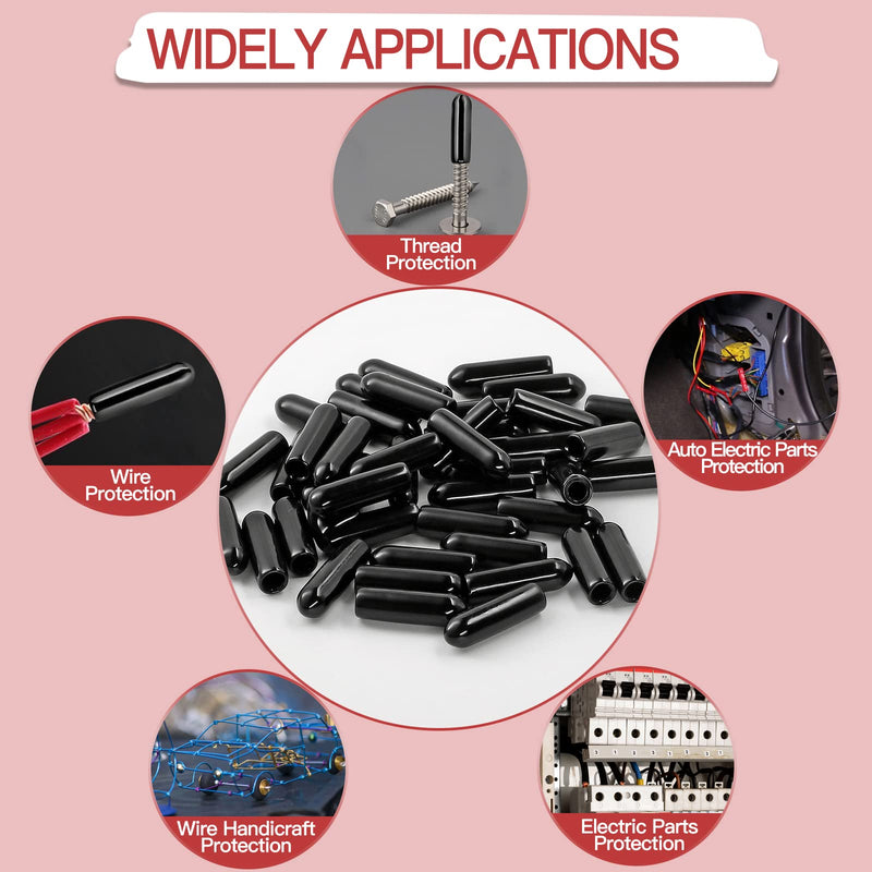 120PCS Screw Thread Protectors 3mm ID Rubber End Caps Vinyl Flexible End Caps Round Tube Bolt Cap (Black, 120PCS) 120