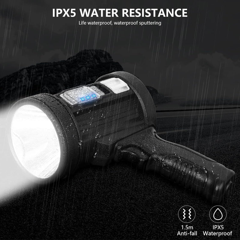 MIXILIN Rechargeable Spotlight, 99,000 Lumens Handheld Hunting Flashlight Led Spot Light with Cob Light and Solar Panels, Lightweight and Super Bright Spotlight for Hunting Boating Camping