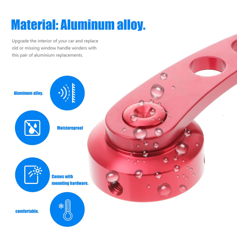 2PC Universal Window Crank Handle, Aluminum Car Window Opener Handle Kit, Replacement Winder Crank Kit for Auto Vehicle (Red) Red