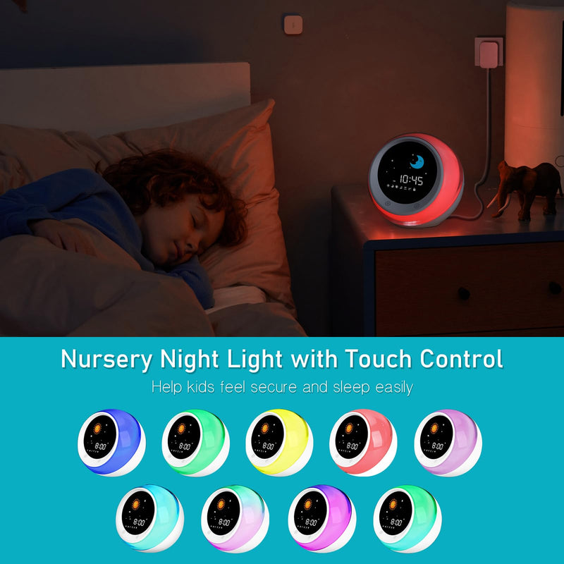 I·CODE Time to Wake Alarm Clock for Kids, Children's Sleep Trainer, Kids Wake Up Light, Sleep Sound Machine, Ideal Gift for Toddlers White
