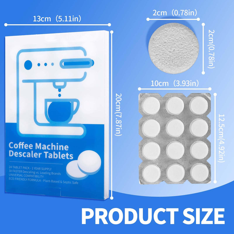 Coffee Machine Cleaning Tablets, Machine Descaler Tablets, 24PCS Coffee Machine Descaler Tablets - Plant-Based Universal Cleaner for Keurig Nespresso Delonghi, Deep Cleaning Descaling Solution (24PCS)