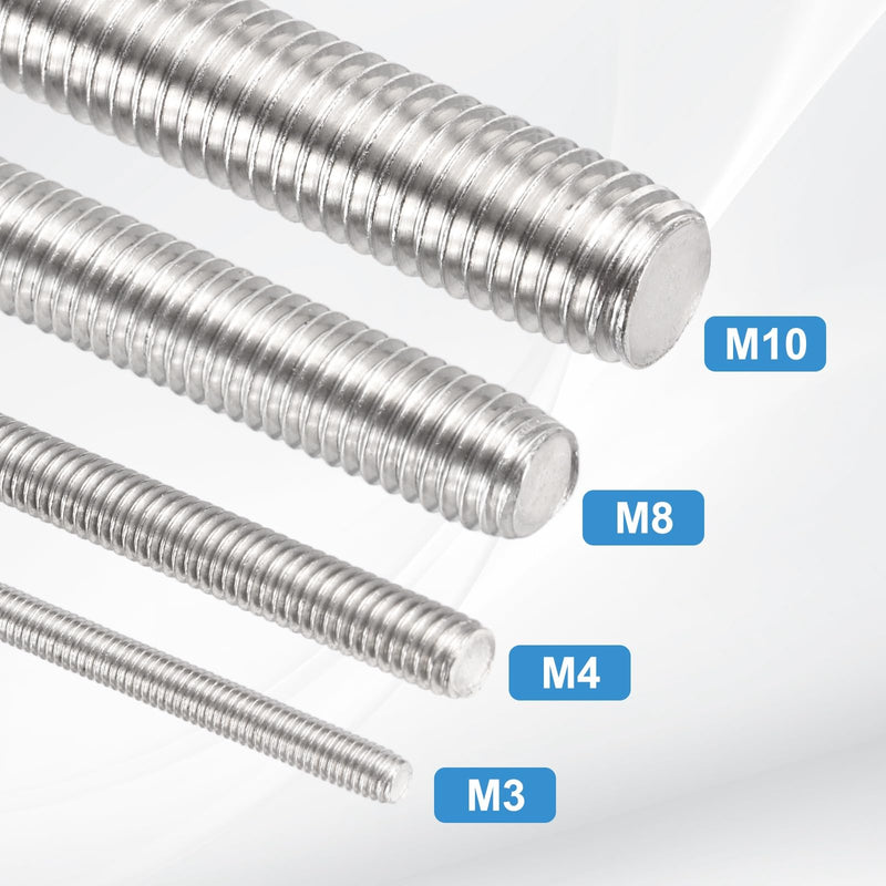 MECCANIXITY 1Set M10x500mm Fully Threaded Rod, 201 Stainless Steel Threaded Rods Bar Studs Right Hand Threads with Nut Square Washer for Structural Anchoring Fastening Screw 1