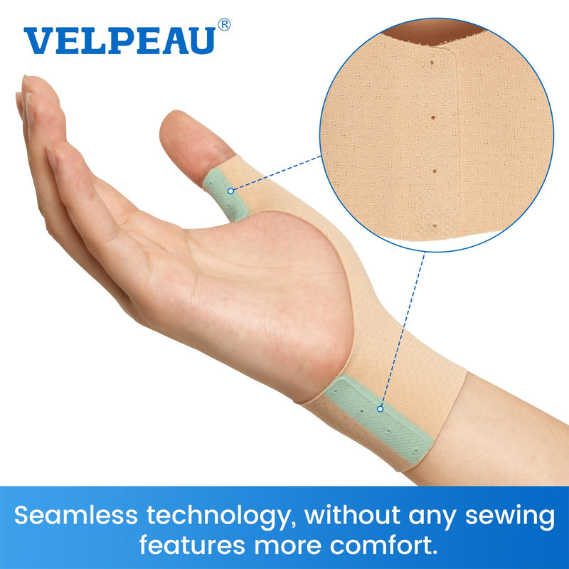 VELPEAU Elastic Thumb Wrist Support Brace (Pack of 2), Splashproof Compression Sleeve for Arthritis Pain, Tendonitis, Sprains, Sports, Splint Liner, Fits Left & Right Hands (Long Version - Khaki, Medium) Long Version - Khaki