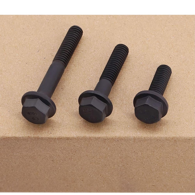 M12-1.75 x 35mm (8 pcs) Flanged Hex Bolt Screws Black Oxide Finish, 10.9 Grade Alloy Steel, Large Flange Washer Head, DIN6921/GB5789, Full Thread M12-1.75 x 35mm 8