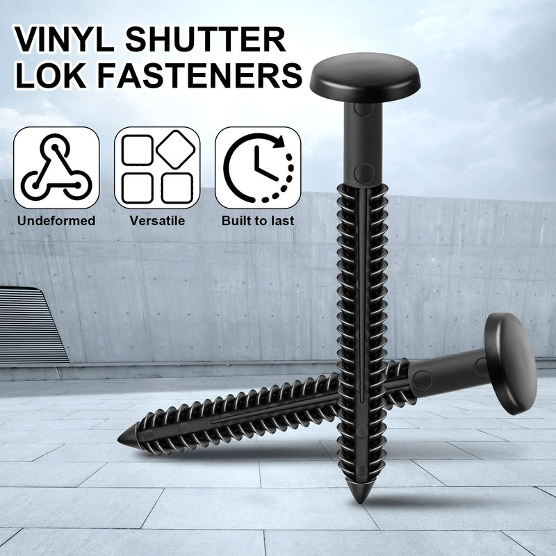 Blulu 36 Pcs 3 Inch Vinyl Shutter Fastener Window Shutters Panel Peg Lok Pin Pegs Screws Shutter Spikes Anchor, Black