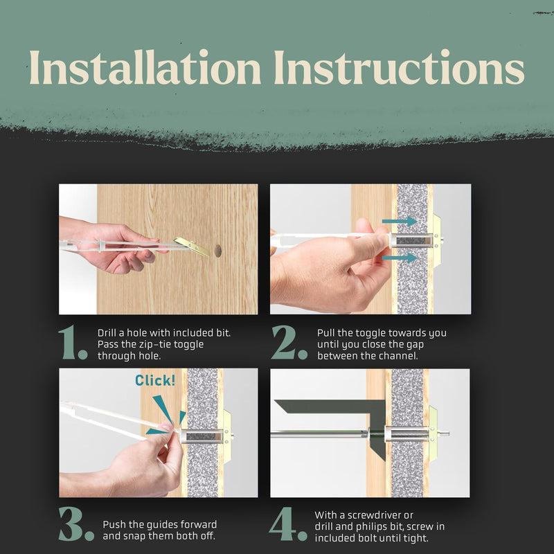 Heavy Duty Zip Tie Toggle Anchor Mounting Kit - Drywall Anchors and Screws - Includes Washers, Bolts, and Custom Drill Bit - Used to Hang Heavy Items Including tv Mount - 1/4"-20x 2 1/2" Bolt 10 Pack