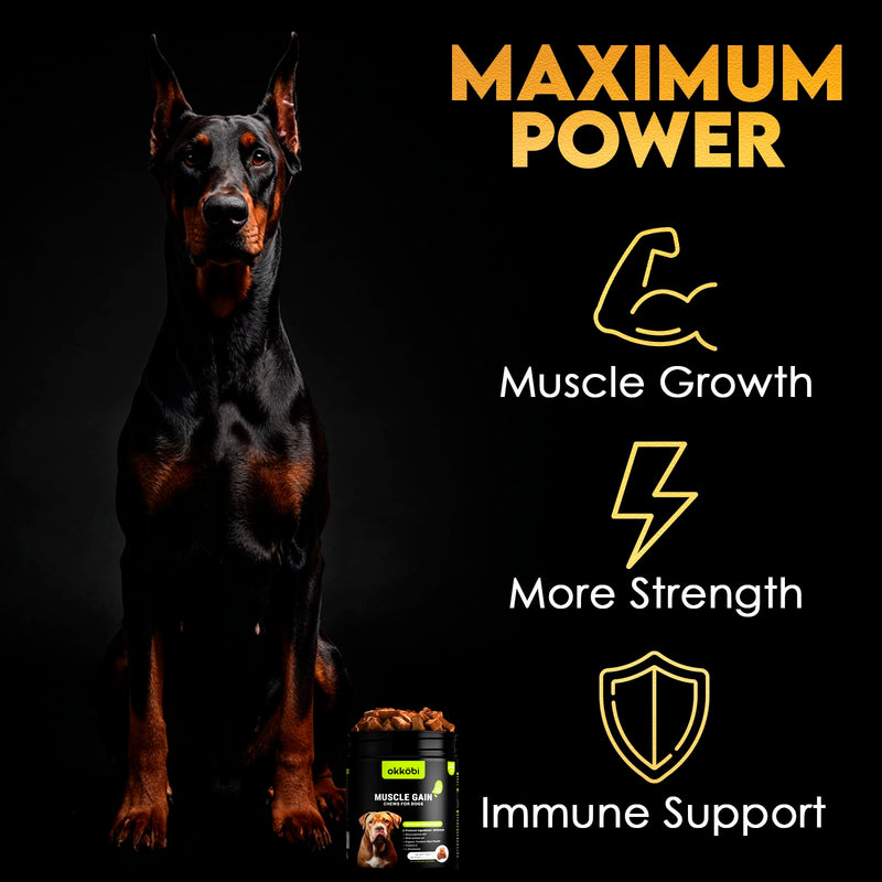 11-in-1 Muscle Gain Chews - Weight Gain Supplements for Dogs with High Protein & Amino Acids - Premium Muscle Builder for Bully & All Breeds - Healthy for Puppies - 150 Chews - Duck