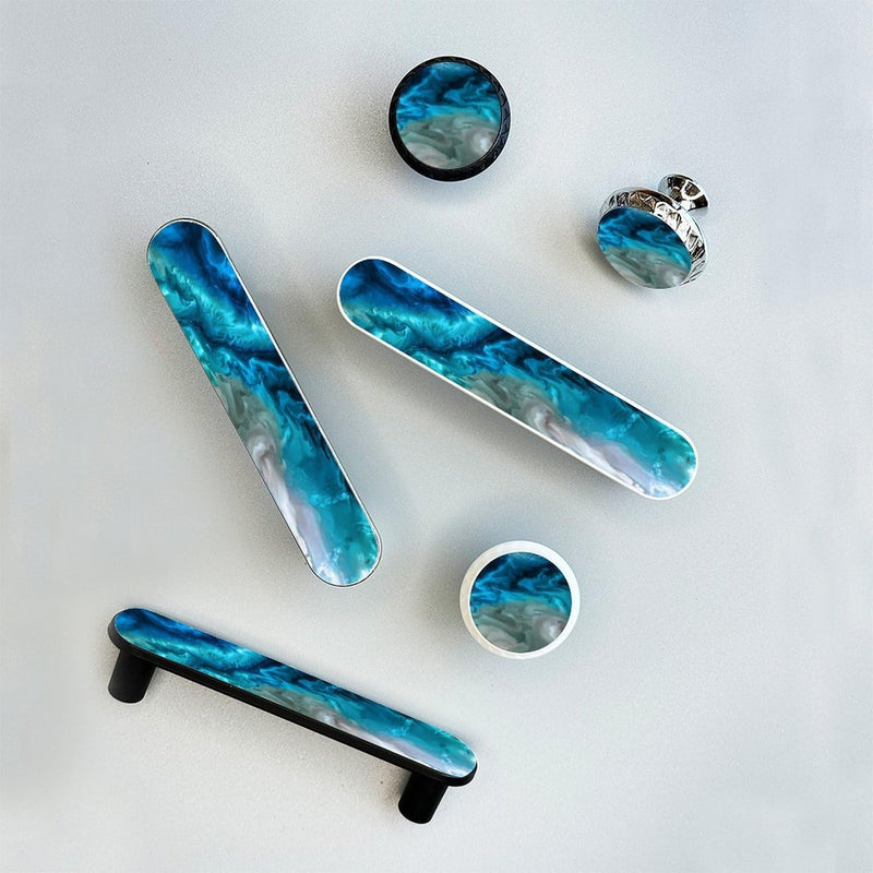 4 Pack Aqua Aquamarine Blue Water Cabinet Handles 3-3/4 Inch (96mm) Hole Center Silver Cabinet Pull Unique Drawer Handle Bathroom Drawer Pulls Kitchen Cabinet Hardware