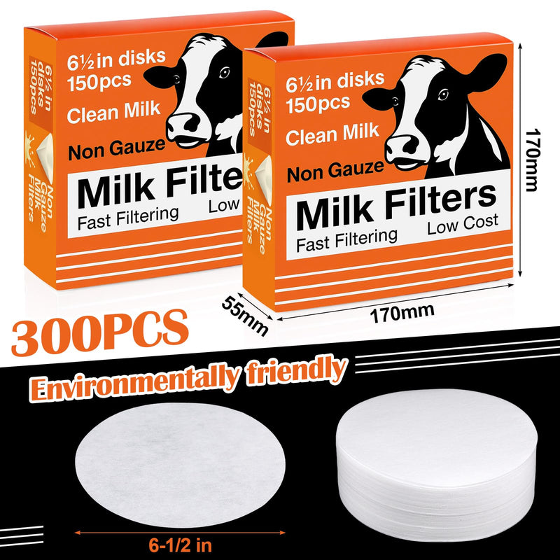 Hahafelt 300 Pack Milk Filter Discs for Raw Milk Strainer, 6-1/2 in Od Quick Flow Non-gauze Replacement Filter Discs for Strainer