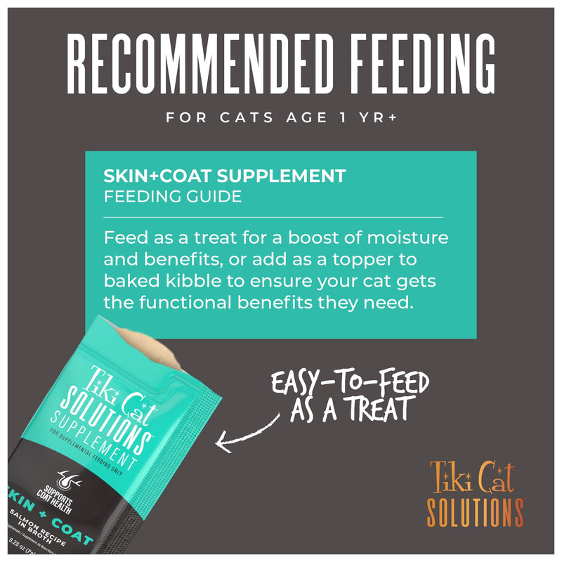 Tiki Cat Solutions Supplements Skin & Coat Mousse, Salmon in Broth, Formulated with Omega Fatty Acids, Functional Cat Food Supplement, 5.6 oz. Pouch (Pack of 20)