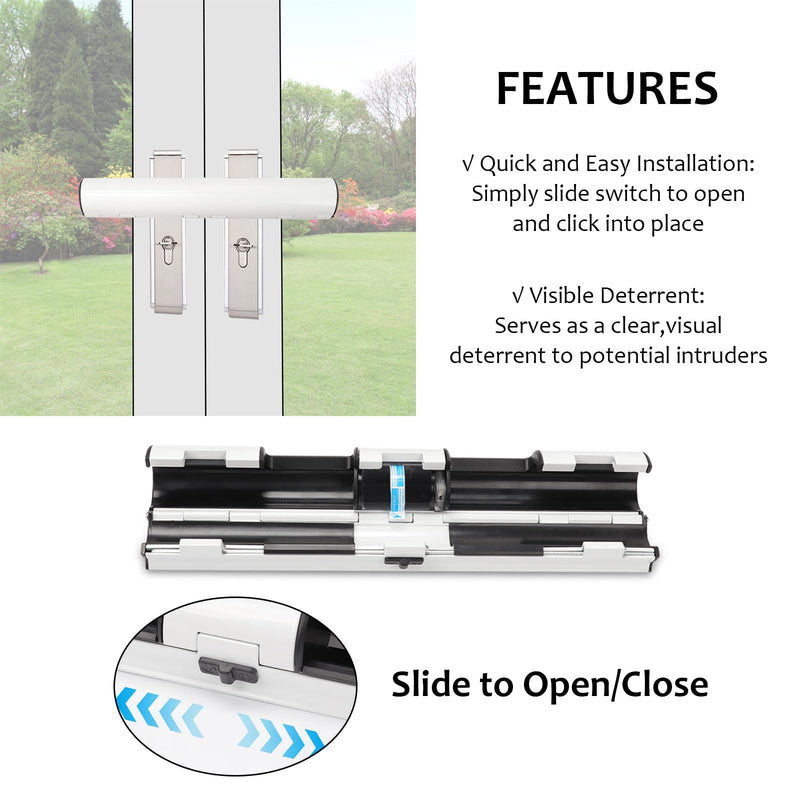 French Door Security Keyless French Patio Door Security Lock Aluminum Alloy Double Door Easy Install Double Door Handle Lock Only Works with 2 Horizontal Handles (with Alarm) White with Alarm
