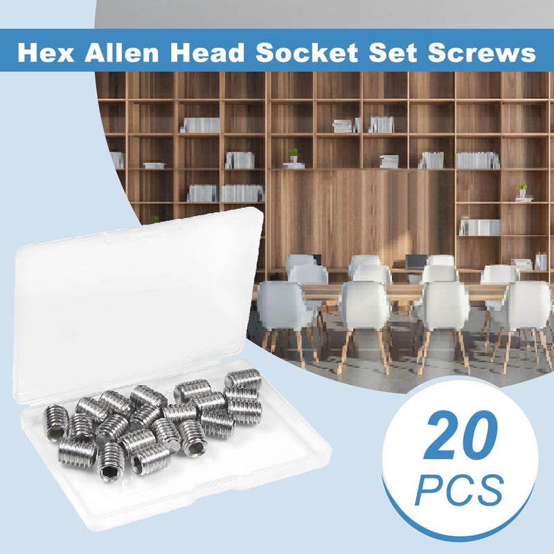 20 PCS 3/8-16 x 1/2" Set Screws,SAE Stainless Hex Allen Head Socket Set Screws Grub Screw Bolts Internal Drive Cup Point Screws with Hex Key Wrench for Door Handles, Light Fixture Repair 3/8-16 x 1/2"