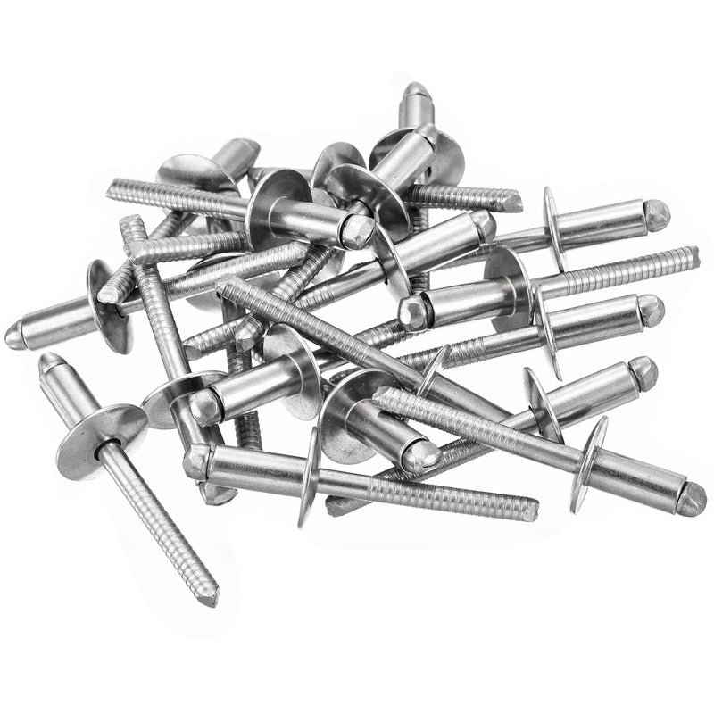 uxcell 50Pcs 1/4"x1/2" 304 Stainless Steel Large Flange Round Head Rivets, Large Cap Open End Blind Rivets for Construction, Automotive Manufacturing, Aerospace, Shipbuilding (Silver) 1/4"x1/2"