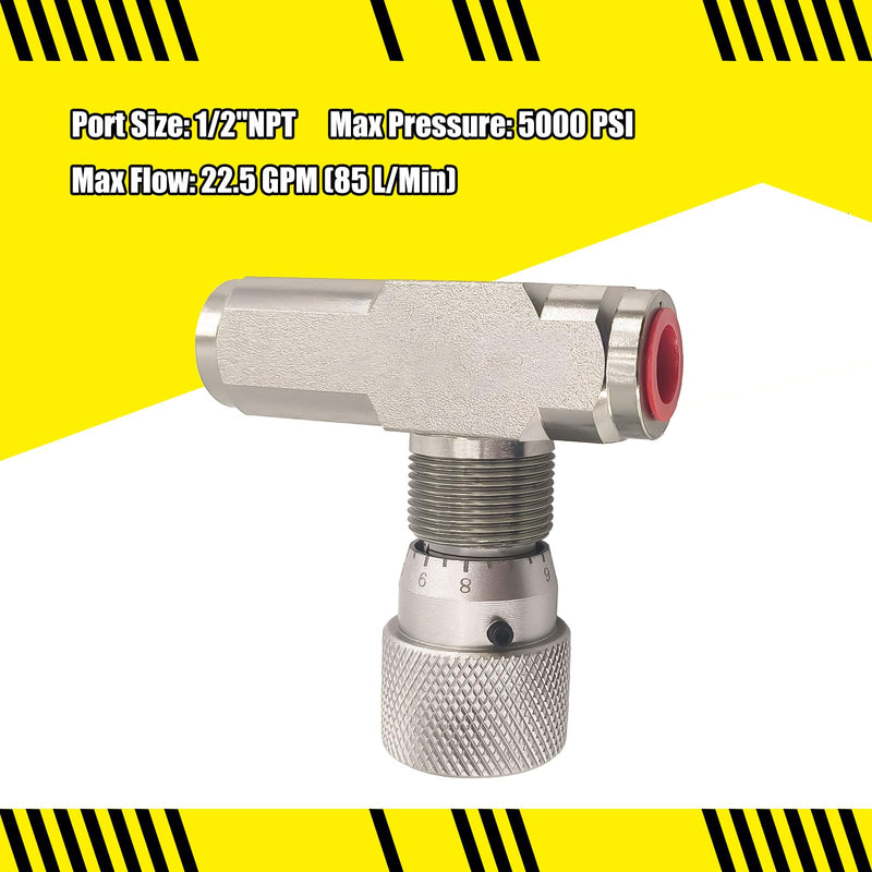 1/2" NPT Straight Flow Control Needle Valve for Hydraulic System, Heavy-Duty Carbon Steel Pressure Connection Fittings with Adjustable Variable Knob 4 inches width x 4 inches length x 2 inches height