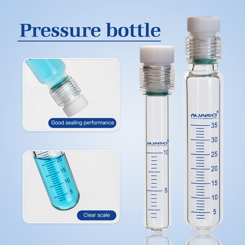 ALWSCI 75ml 3.3 Borosilicate Pressure Vessel with PTFE Seal Plug for Lab | Heavy Wall Cylindrical, 40*170mm, Leak-proof, Excellent Thermal Stability, Withstand pressure: 87psi 2.5 Ounces