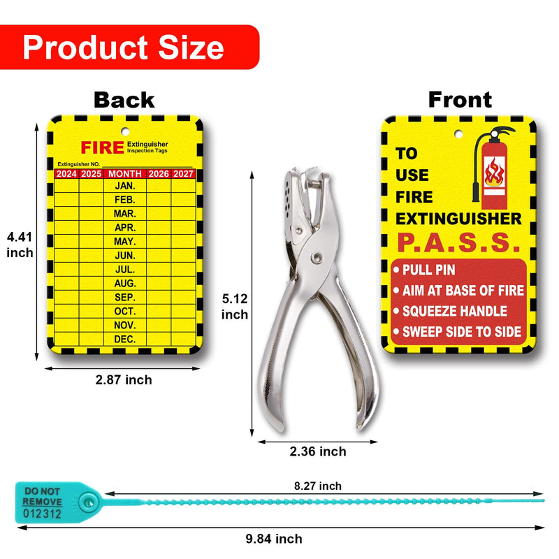 30 Sets Fire Extinguisher Tags Monthly Inspection Tear-Resistant Numbered Plastic Tamper-Evident Cable Ties Easy to Punch Includes Handheld Hole Puncher Blue