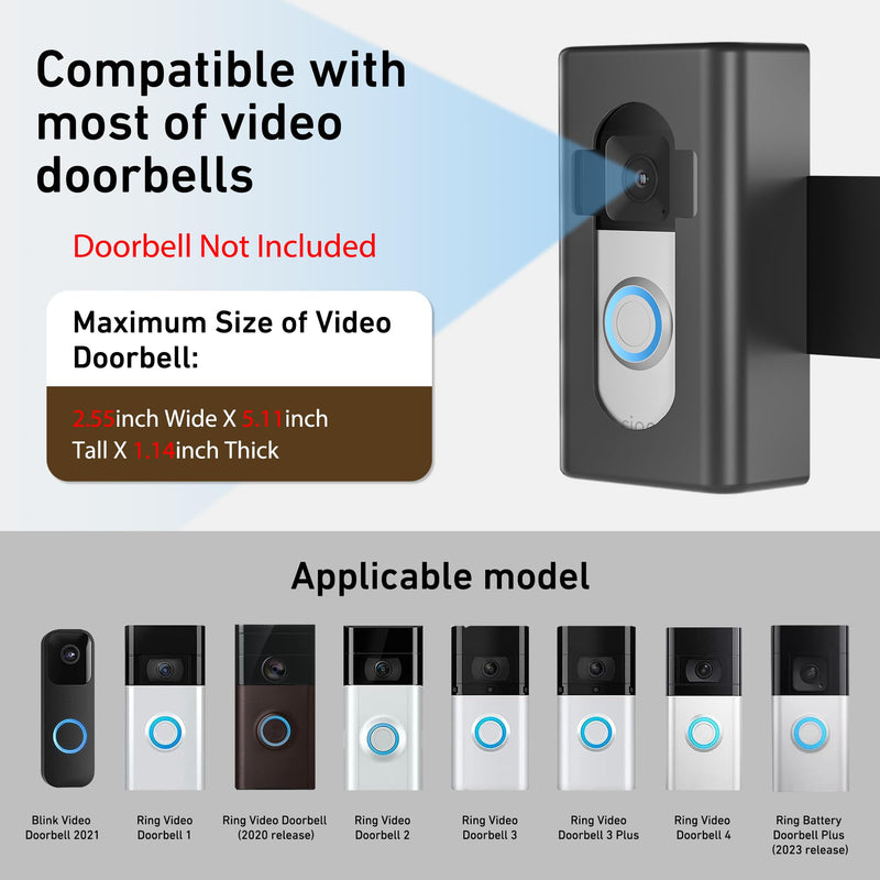 Anti-Theft Video Doorbell Mount,AHBTEYM Ring Doorbell Mount No Drill Bracket Holder Accessories for Apartment Home Rentals Compatible with Video Doorbell 4/3/3 Plus/2/1/2021/2023 Release(Black) Black