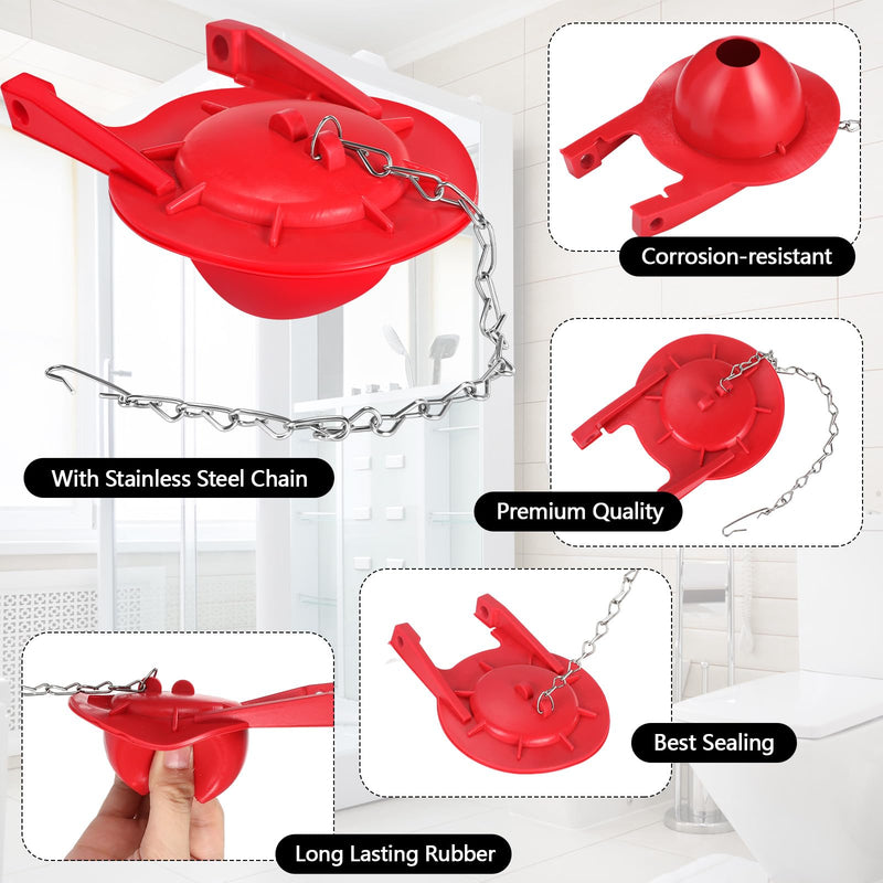 Lasnten 8 Pcs 3 Inch Rubber Toilet Flapper Replacement Kit Toilet Tank Flap with 2 Toilet Handle and Stainless Chain Toilet Stopper Flapper Compatible with TOTO Flapper Model G-Max, Easy to Install Red