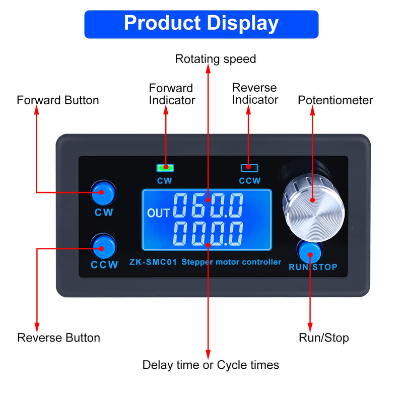 DC 5-30V CNC Stepper Motor Controller,PEMENOL 1/128 Micro-Step Resolution Forward Reverse Delay Time Angle Speed Adjustable Stepper Motor Control Module with HD Display Suit for Nema17/23 Motor