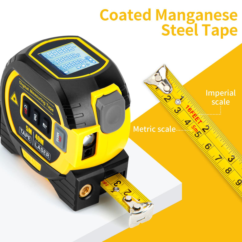 5m/16ft Digital Laser Tape Measure, WTWD 100m/328ft Laser Distance Measure with Cross-Line Laser Level, Area/Volume Calculator, Battery Powered, Voice Output, Backlit LCD, ft/in/m for Construction Voices 3-in-1 100m