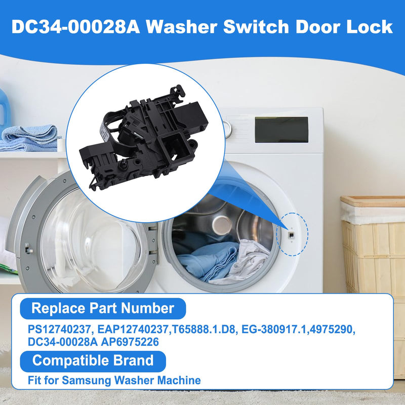 DC34-00028A Washer Switch Door Lock Compatible with Samsung Washing Machine Replaces EG-380917.1, T65888.1.D8, 4975290, AP6975226, PS12740237, EAP12740237