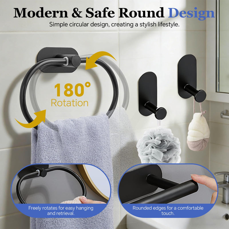 5 Piece Bathroom Hardware Set, 15.7 Inch Towel Bar, Towel Racks for Bathroom, Toilet Paper Holder, Towel Ring, Towel Hooks, Stainless Steel Matte Black Bathroom Accessories Set