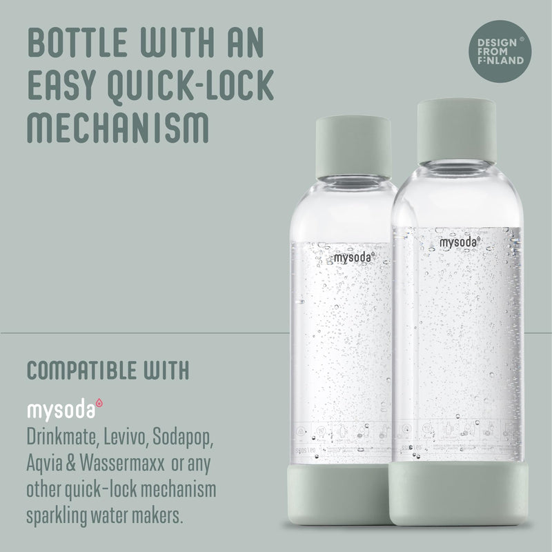 Carbonating Bottles 2Pck 1L - Compatible With Drinkmate, Wassermaxx, Aqvia, Sodapop and Levivo - Quick-Lock Reusable Bottles - Lid and Base Made of Wood Composite - BPA Free - Sage Green 2 x 1L Pigeon