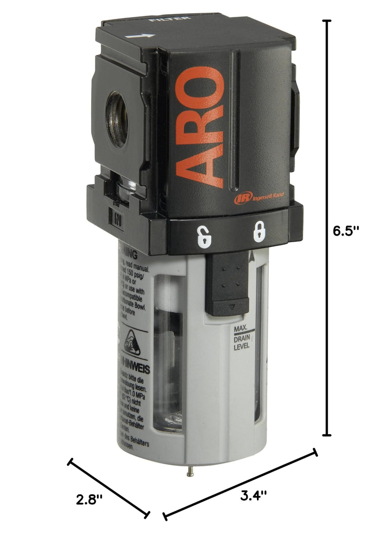 ARO Ingersoll Rand ARO F35121-400-VS Air Line Filter, 1/4" NPT - 150 psi Max Inlet, Black