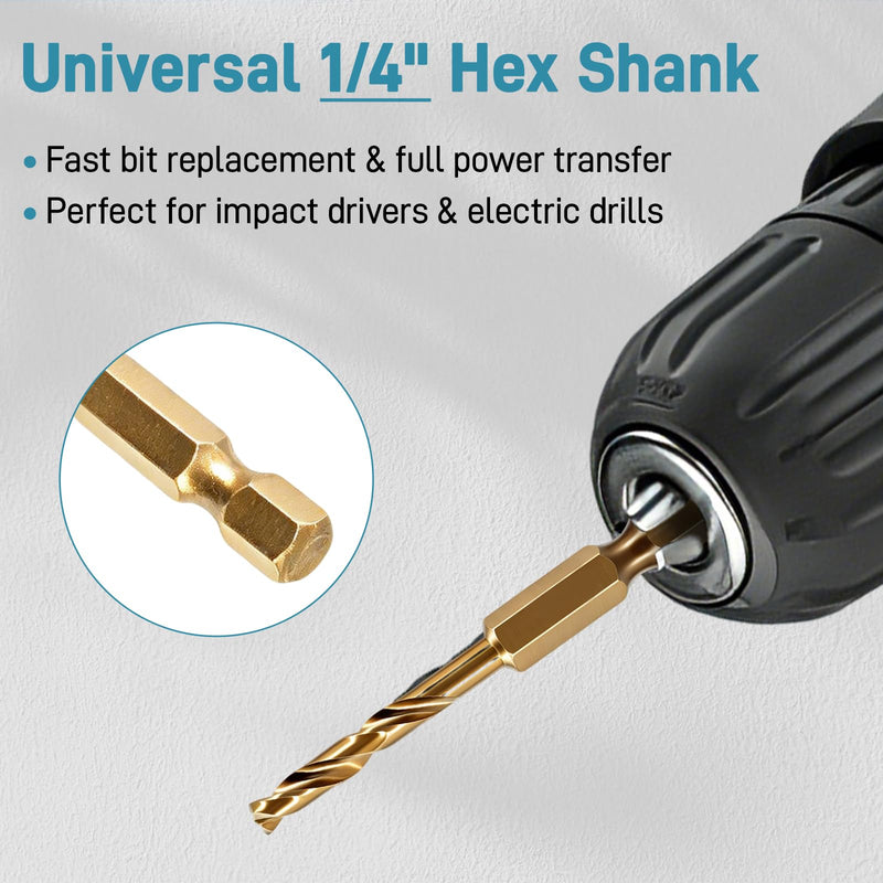 7Pcs Cobalt Stubby Drill Bit Set M35 HSS 1/4" Hex Shank 3/32"-3/8" | Short Drill Bits for Wood Plastic Hardened Steel Stainless Steel 135° Split Point Heavy Duty Hex Shank Drill Bit Set