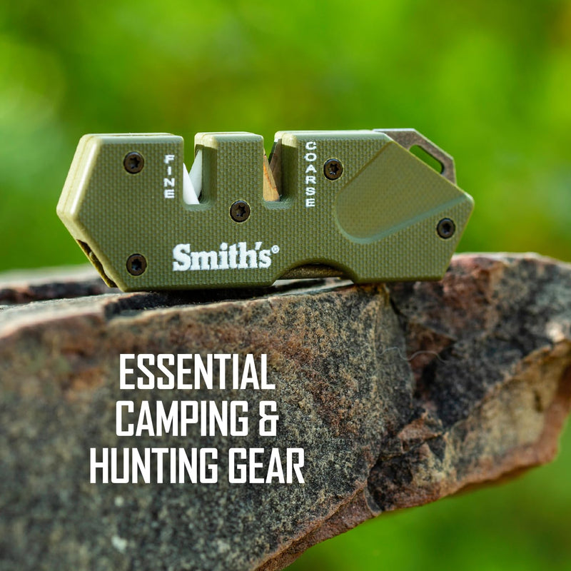 Smith’s Pocket Pal Tactical Knife Sharpener - 2 Stage Sharpener & Diamond Sharpening Rod - Pocket Clip - Outdoor Hunting Knife & Hook Sharpener - Compact & Lightweight PP1-Mini Tactical (OD Green)