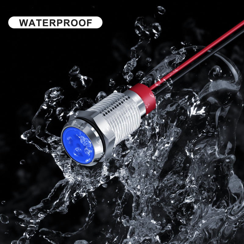 10 Pcs LED Metal Waterproof Indicator Light, 12-24V 2/5'' Mounting Hole Pre-Wired Pilot Signal Light for Car, Trucks, Boats, Marine, Dash, Industrial Electricity (Blue, 10mm) Blue