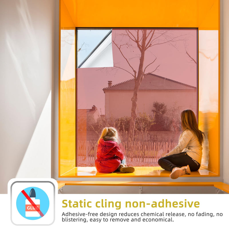 WPCTEV Window Privacy Film One Way Daytime Mirror Tint Treatments UV Heat Control Vinyl Stickers Sun Block Glass Paper Door Covering Reflective (Red Silver, 17.5 Inch x 16.4 Feet) Red Silver