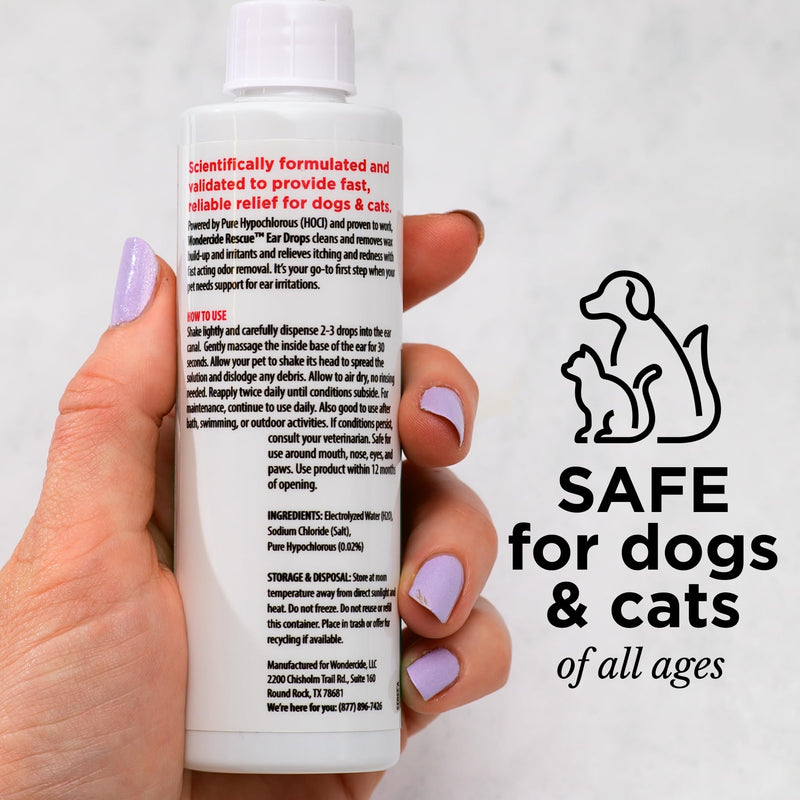 Wondercide Rescue - Ear Drops for Pets - Cleans and Removes Wax Build-Up and Irritants for Dogs and Cats - Relieves Itching and Redness with Pure Hypochlorous - 4 oz