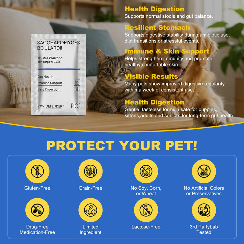 Probiotics for Dogs & Cats, Cat & Dog Probiotics for Digestive Health with Prebiotic & Enzymes and S. Boulardii, Probiotic Powder Support for Occasional Diarrhea, Gut Health & Immunity, 30 Packs