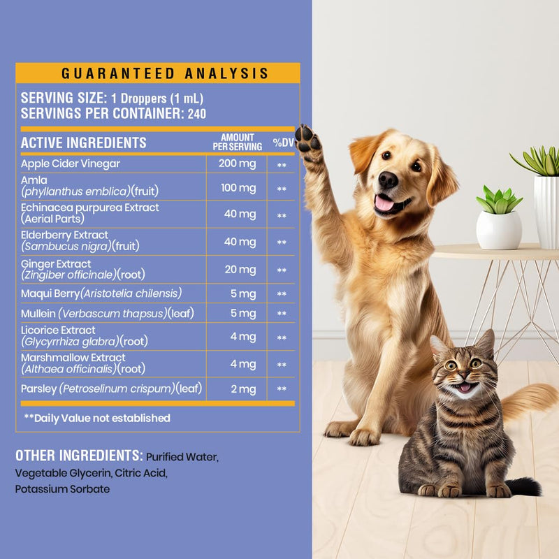 Kennel Cough Support for Dogs & Cats – Helps with Dry, Wet & Barking Cough – Herbal Pet Respiratory & Throat Support, Supports Breathing & Clear Airways – Natural Liquid Supplement – 8oz 8 Ounce