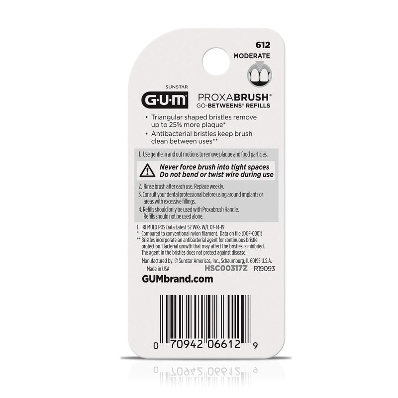 GUM Go-Betweens Proxabrush Refills Moderate [612] 8 Each (Pack of 2)