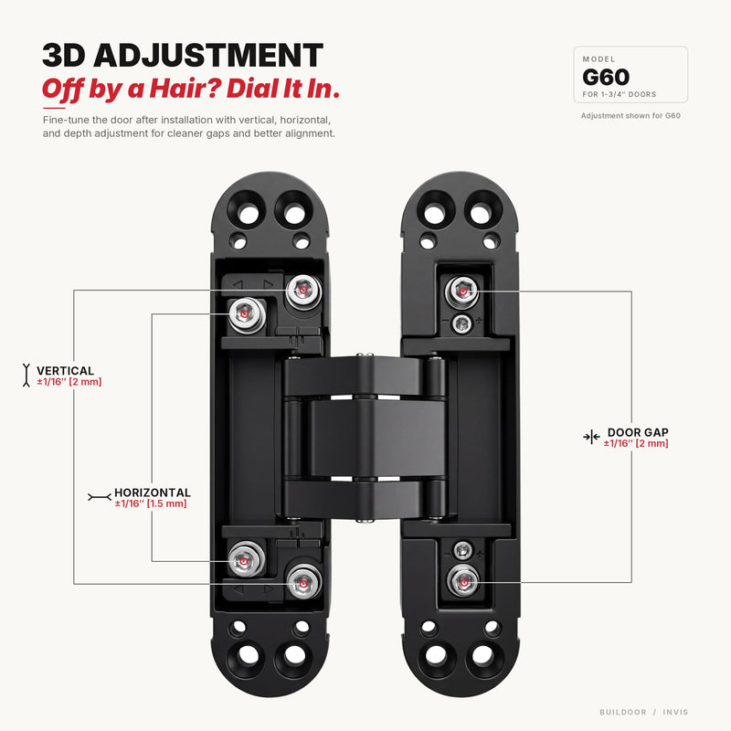 INVIS G60 Hidden Door Hinge, Concealed, Invisible (Matte Black) Matte Black