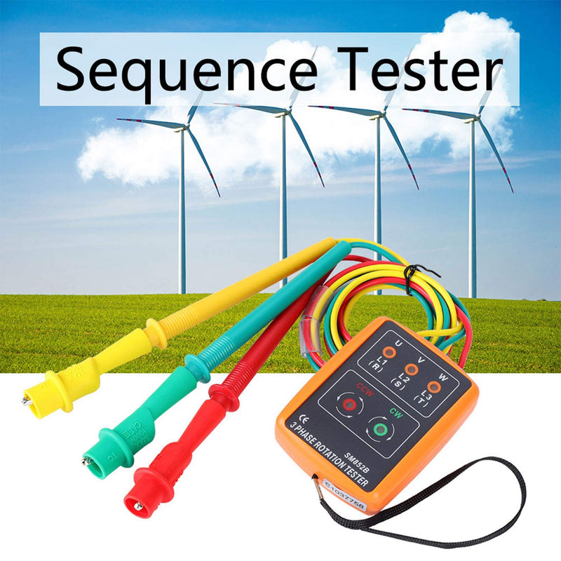 Oumefar 3 Phase 60V to 600V AC Sequence Order Presence Rotation Checker Indicator Detector Meter 20Hz to 400Hz with LED and Buzzer Tester Phase Indicator